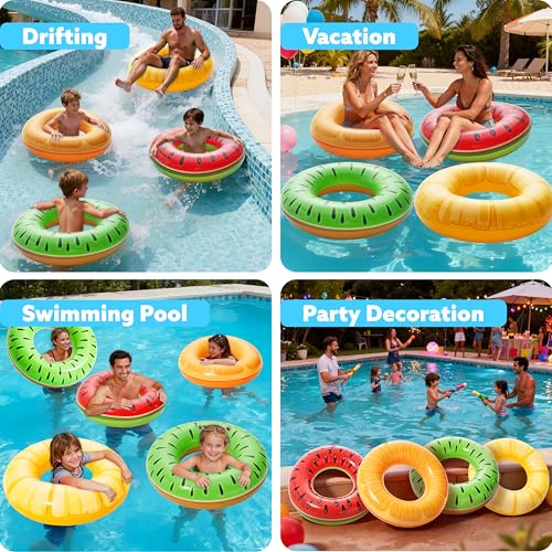 Sloosh 4 Pack Inflatable Pool Floats, Pool Tube Rings, Swim Tubes, Floaties Toys, Beach Swimming Party Toys for Kids and Adults