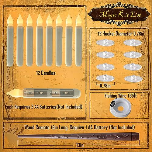 Homemory Hanging Floating Candles with Wand Remote and String, Flying Flameless LED Taper Candles Warm White Light, Battery Operated Window Candles