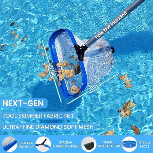 Poolvio 17.5" Pool Net – Heavy Duty Leaf Net with Aluminum Frame with Diamond-Pattern Ultra-Fine Soft Mesh Bag – Pool Cleaning Net for Leaves, Sand, Pollen & Small Debris (No Pole)