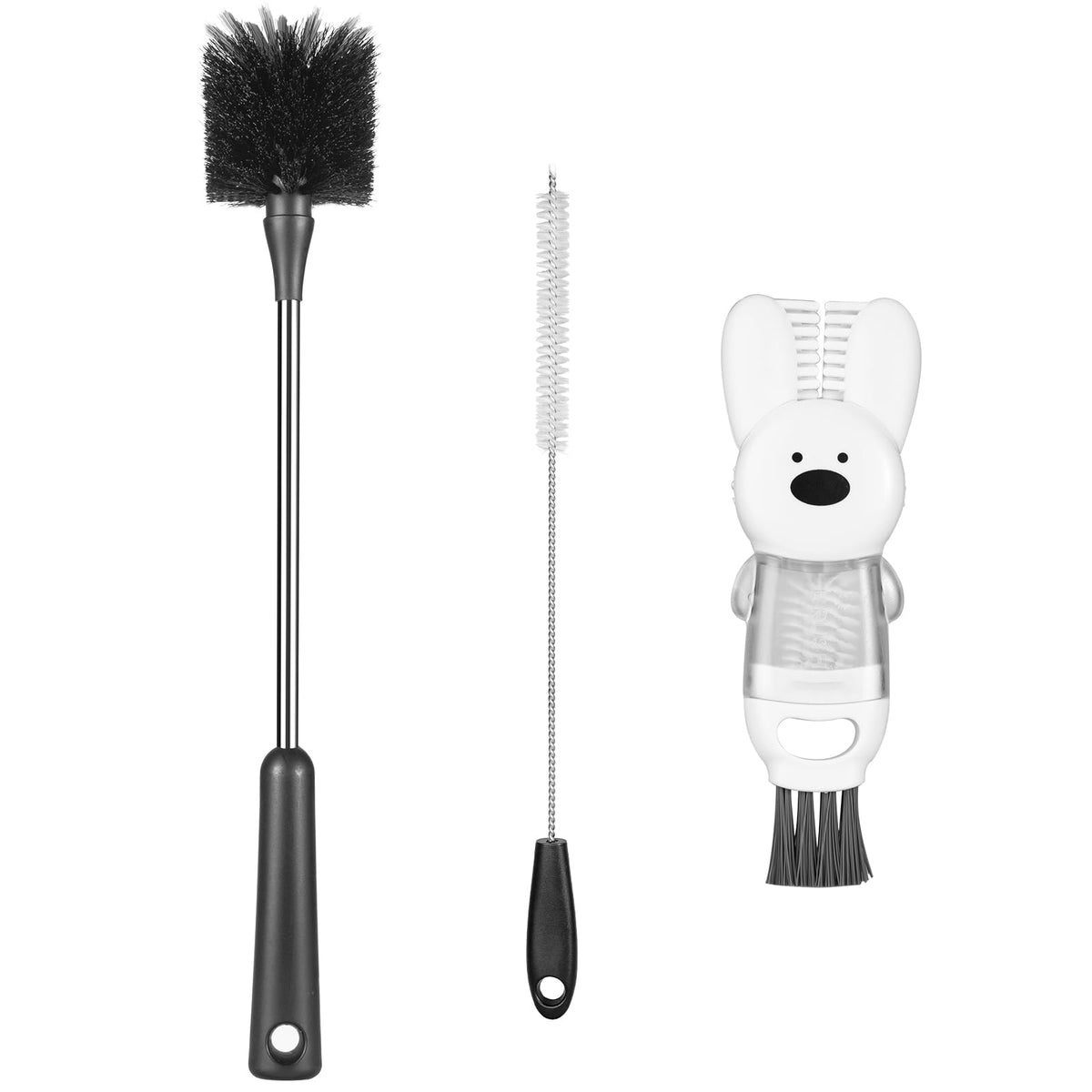 3 Pack Bottle Brushes, Stainless Steel Long Handle Water Bottle Scrub Cleaning Brush Set Including Straw & Lid Cleaner for Baby Bottles, Sports Cups