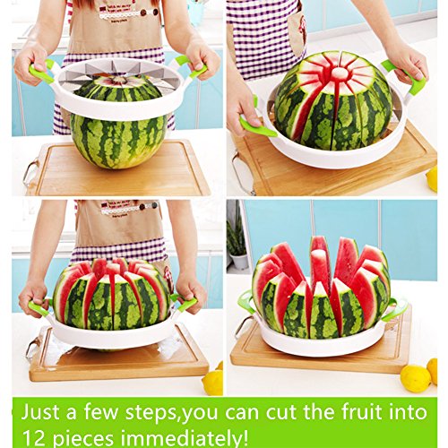 Watermelon Cutter Extra Large Watermelon Slicer, Melon Slicer Multifunctional Handheld Home Stainless Steel Round Fruit Divider Fruits Cutting Slicing Into Uniform Size by12 Pcs, Easy to Clean