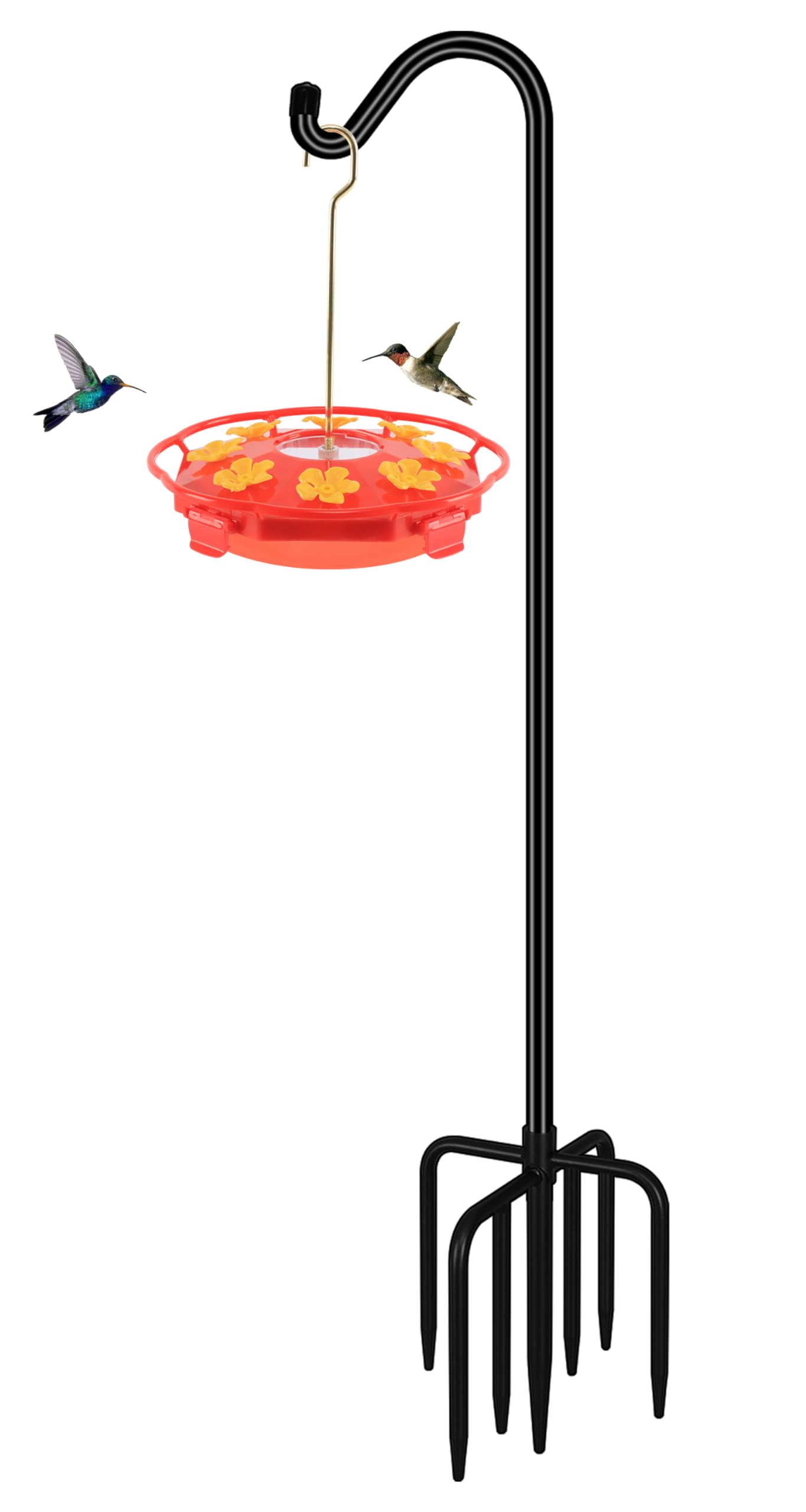 FEED GARDEN 76'' Bird Feeder Pole, Heavy Duty Shepherds Hooks for Outdoor with 7-Prong Base, Adjustable Shepherds Hook for Hummingbird Feeder, Lanterns, Plants, Wedding Decor (1 Pack)