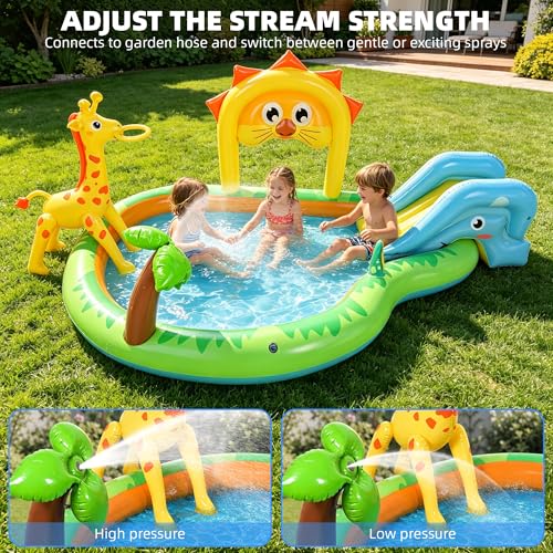 SULIFEEL 2026 Inflatable Jungle Kids Pool, Large Inflatable Toddler Happy Play Center with Water Slide & Sprinkler, 100" Blow Up Kiddie Splash Pad for Adventure Water Park, Backyard, Garden, Ages 2+