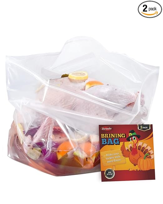 Turkey Brine Bags, 26"×22", 2 Pack, Holds up 35lbs, Thicker Brining Bags with Double Zip Lock & 2 Cotton Strings, Extra Large Brine Bag Fits for Turkey, Chicken, Beef, Fish, Lamb, Pork