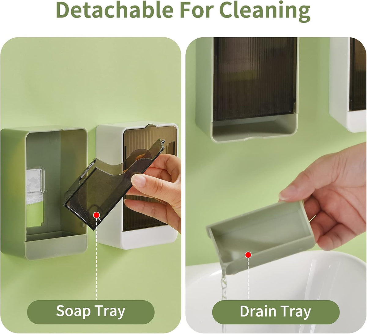 Soap Holder Dish Shower, 2 Pack Bar Soap Holder with Drainage, Self Draining Soap Holder, Wall Mounted Soap Box Tray Container for Bathroom, Bathtub Kitchen Sink, No Drilling, 4 Adhesive Include