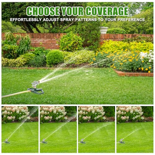 WEMADE Heavy Duty Metal Pulsating Sprinklers for Yard - 360 Degree Roating Automatic Water Sprinkler for Lawn with Metal Base, Impact Sprinklers for Large Area Covers Up to 85‘ Diameter