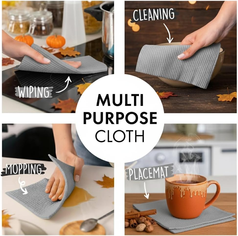 JOYMOOP 18 Pack Microfiber Cleaning Cloth, Kitchen Towels for Dish Drying Washing, Absorbent Streak Free Lint Free Rags for Cleaning, Reusable and Washable Towels - 10" x 10"