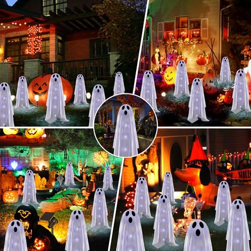 Halloween Decorations Solar Garden Lights Outdoor,6PACKS Halloween Ghost Decorations Lights with Scary Party Gifts Decor,Solar Scary Ghost Path