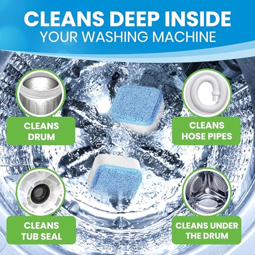 Washing Machine Cleaner Tablets 24 Pack – Deep Cleaning Descaler for HE, Front & Top Load Washers – Septic Safe, Eco-Friendly Freshener, Helps Maintain a Clean Drum – 12 Month Supply