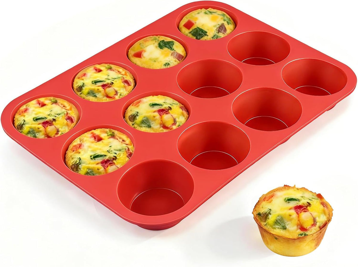 CAKETIME 12 Cups Silicone Muffin Pan - Nonstick Cupcake Pan 1 Pack Regular Size Silicone Mold for Baking