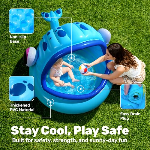 JOYIN Inflatable Shade Kiddie Pool,Whale Baby Pool Tent, Infant Swimming Pool for Kids (54" x 56" x 28"),Blow Up Toddler Pool for Swim Party Toys Summer Water Beach Fun