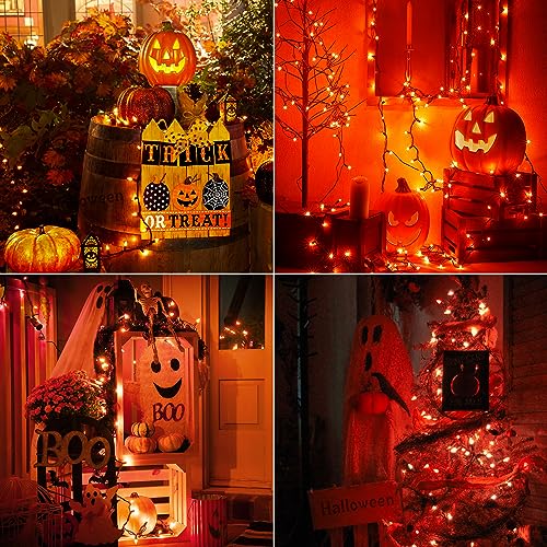 Hopolon Orange Halloween Mini Lights, 2 Pack 50 Count 13FT Green Wire