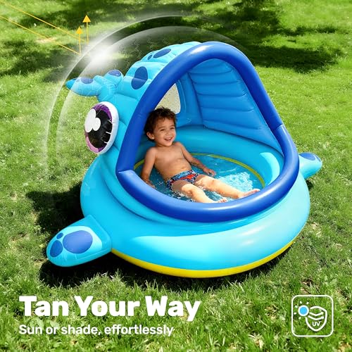 JOYIN Inflatable Shade Kiddie Pool,Whale Baby Pool Tent, Infant Swimming Pool for Kids (54" x 56" x 28"),Blow Up Toddler Pool for Swim Party Toys Summer Water Beach Fun