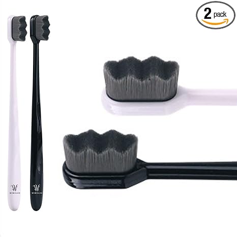 Wimolek Extra Soft Toothbrush for Sensitive Gums and Teeth. Micro Nano Toothbrushes with 20,000 Ultra Soft Bamboo Charcoal Bristles. Excellent Cleaning Effect (2 Pack) (Black Wave Bristle)