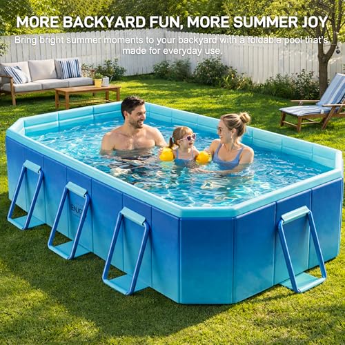 Foldable Pool, Non-Inflatable Swimming Pool for Adults & Family Use, Thickened Collapsible Folding Pool, Large Foldable Pool for Backyard, Portable Above Ground Outdoor Pool 116" x 65" x 20"