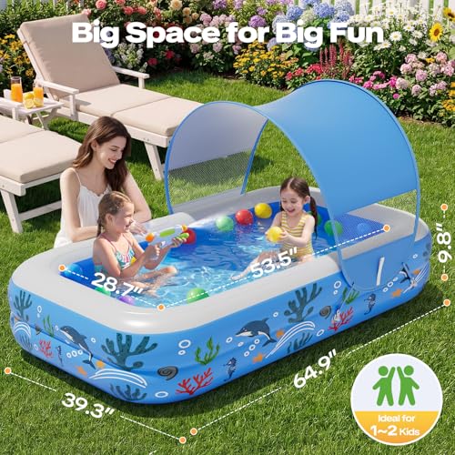 Verdenu Kiddie Pool with Sprinkler, Inflatable Baby Pool with Canopy and Soft Cushioned Floor, Toddler Pool Ball Pit for Backyard, Outdoor/Indoor Play
