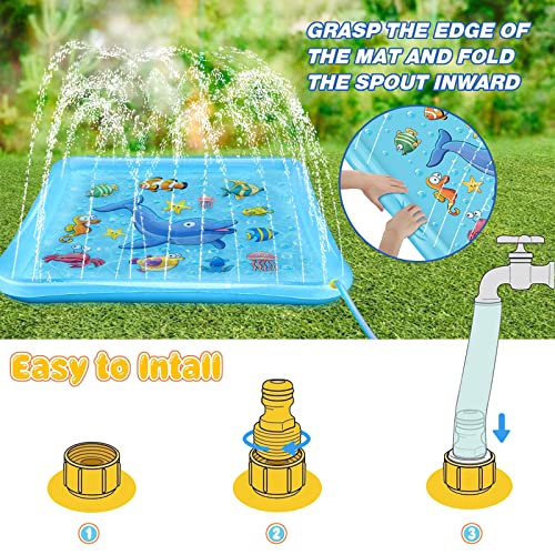 Growsland Splash Pad for Toddlers, Outdoor Sprinkler for Kids, 67" Summer Water Toys Inflatable Wading Baby Pool Fun Gifts for 3 4 5 6 7 8 9 Years Old Boy Girl Backyard Garden Lawn Outdoor Games