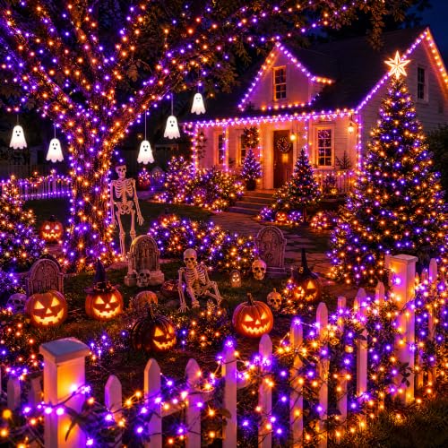 DAZZLE BRIGHT Halloween 300 LED String Lights, 100FT String Lights with 8 Lighting Modes, Halloween Decorations for Party Carnival Supplies, Outdoor