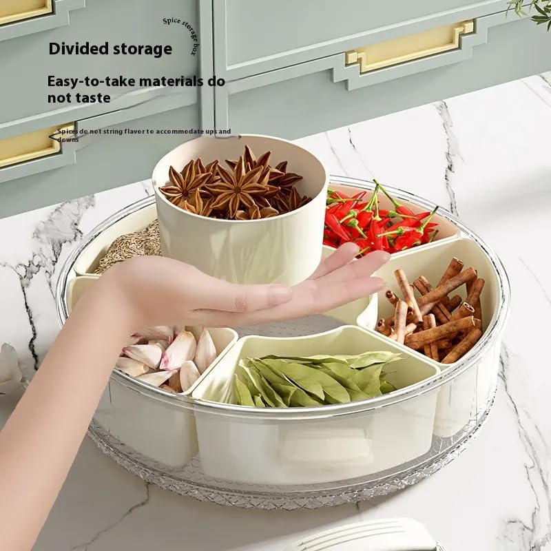 2 Pack Rotating Snackle Box Container with Lid and Handle | 6 Compartments Round Lazy Susan 360° Divided Serving Tray, Portable Clear Organizer for Fruit, Candy, Veggies, Charcuterie, Party & Picnic
