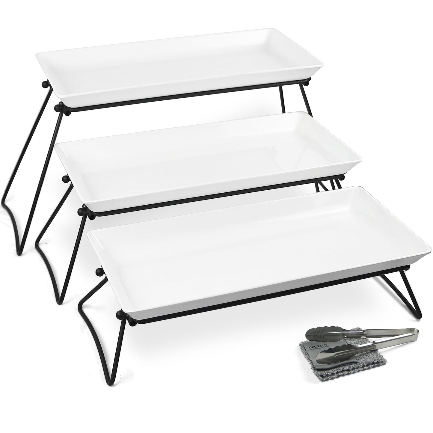 Czlizdyt Extra Large 3 Tier Serving Tray Set, 24x22x9.7 inch Cupcake Fruit Cookie Dessert Table Display Stands Melamine Tiered Platters Food Trays for Party Buffet Entertaining, White