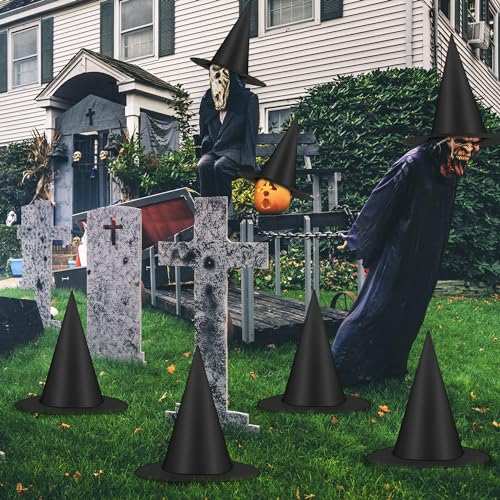12 PCS Halloween Witch Hats, Black Hanging Witch Hats Porch Yard Decor