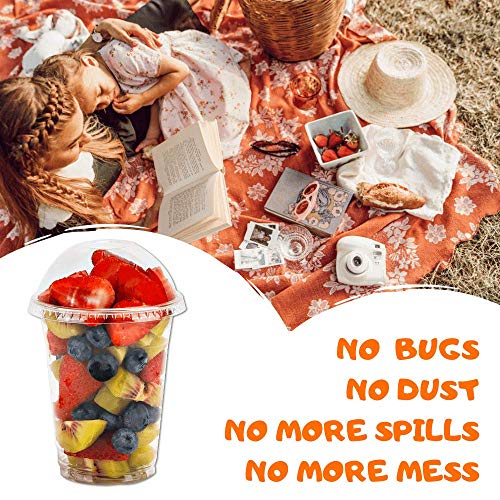 12 oz Clear Plastic Cups with Dome Lids No Hole - (30 Sets) PET Disposable Dessert Cup, Parfait cup for Ice Cream, Iced Cold Coffee Drinks, Cupcake. Fruit Cups for Kids bday Party with Nice Sealing
