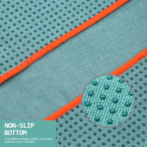 Eunzel 2 Pack Hot Yoga Towel with Grip Dot, Non Slip Yoga Mat Towe Sweat Absorbent Towel for Hot Yoga,Bikram, Pilates and Fitness 72" x 24", Dark Cyan/Steel Blue