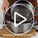 GOLDEN KEY 3.2 QT Steamer Pot With Lid - 2-Tier 18/8 Stainless Steel,Multipurpose Steaming Cookware with Vegetable Steam Basket, Oven & Dishwasher Safe, Triple Bottom for Even Heating, Perfect for Dumplings, Seafood and Vegetables