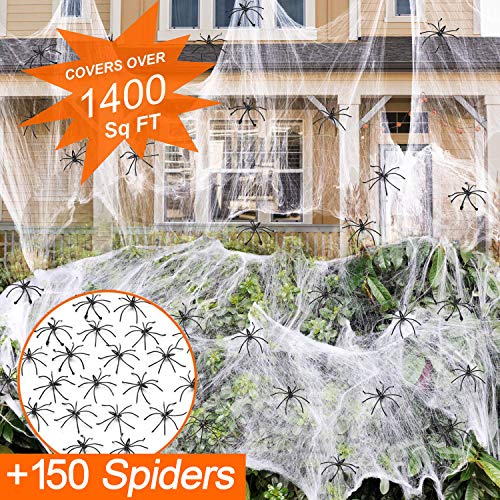 ZPISF 1400 sqft Halloween Spider Webs Decorations with 150 Extra Fake Spiders, Super Stretchy Cobwebs for Halloween Decor Indoor and Outdoor