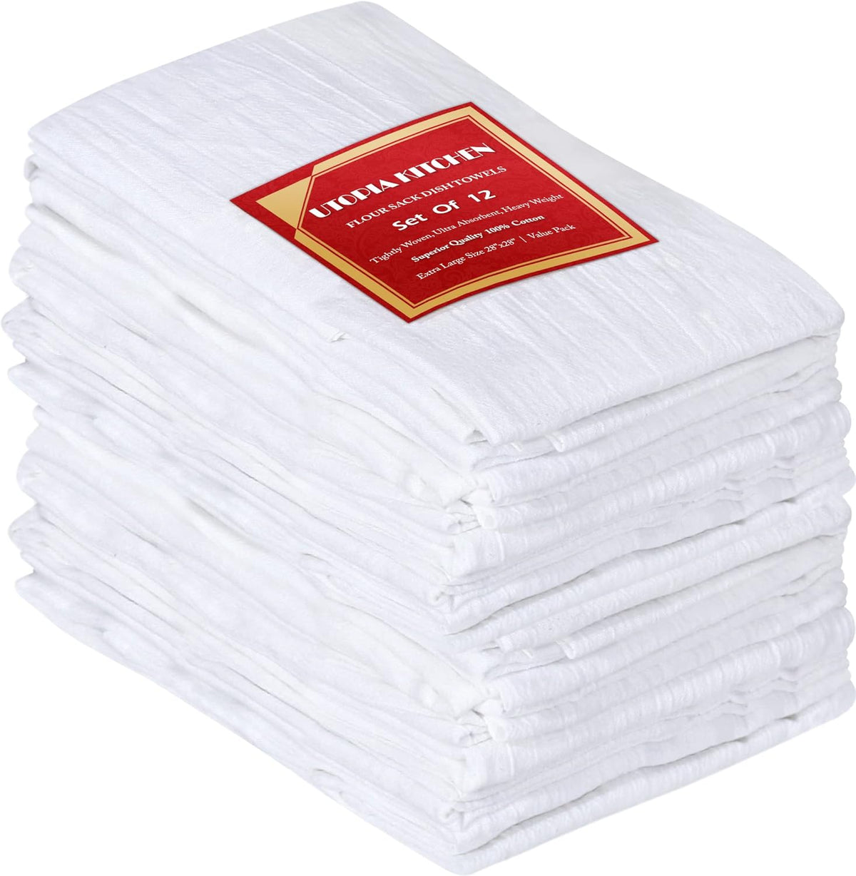 Utopia Kitchen White Flour Sack Towels 12 Pack - 28 x 28 Inch 100% Cotton Tea Towels for Cleaning & Drying - Highly Absorbent Kitchen Dish Cloth