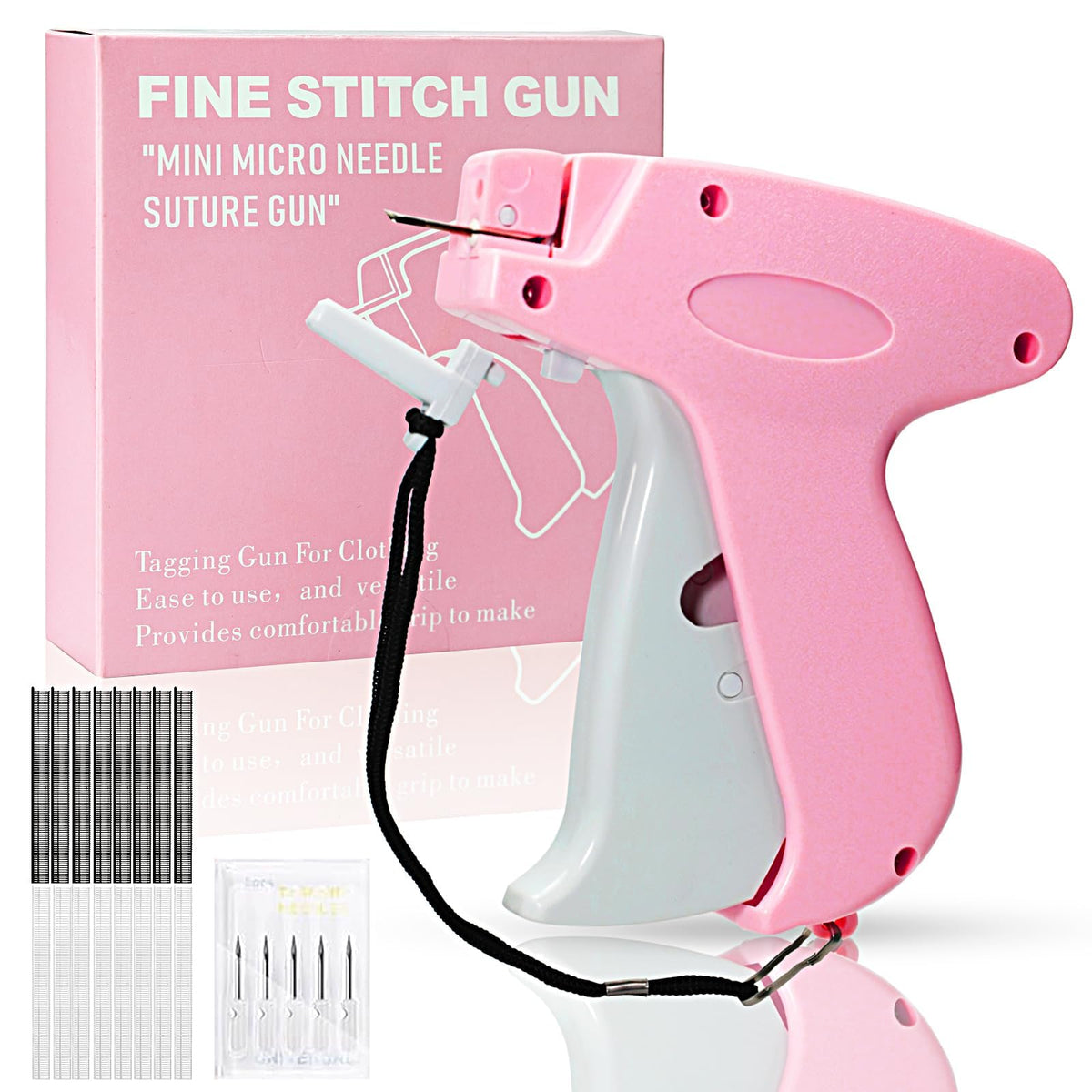 Stitch Gun for Clothes, Handheld Stitch Gun Quick Clothing Fixer,Sewing Kit Includes 1,000 Black Fasteners & 1,000 White Fasteners & 6 Needles (Pink)