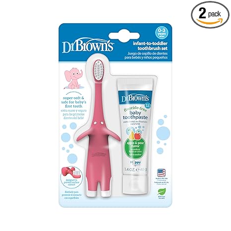 Dr. Brown's Infant-to-Toddler Toothbrush Set, 1.4 Ounce, Pink