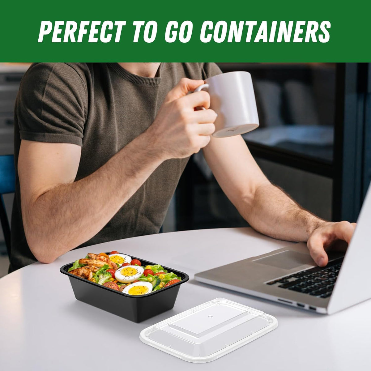50 Pack (100-Piece) 24 oz Meal Prep Containers Reusable with Lids, Sturdy Leakproof & Food Safe, Microwave, Freezer, Dishwasher Safe Prep Containers, To Go Take Out Plastic Food Storage