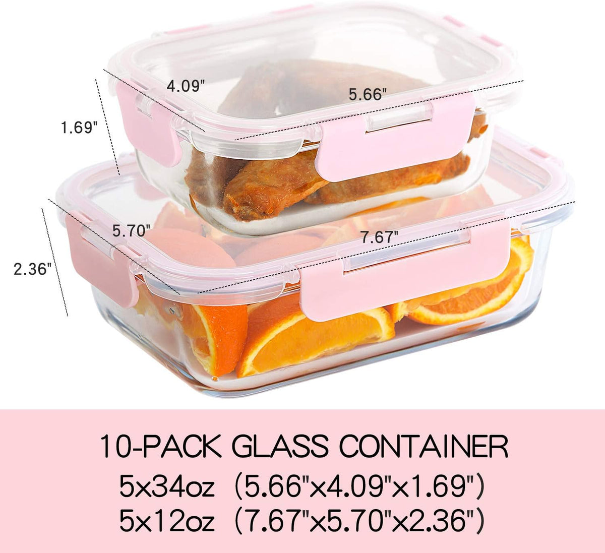 C Crest 10 Pack Glass Meal Prep Containers, Food Storage Containers with Lids Airtight, Glass Lunch Boxes, Microwave, Oven