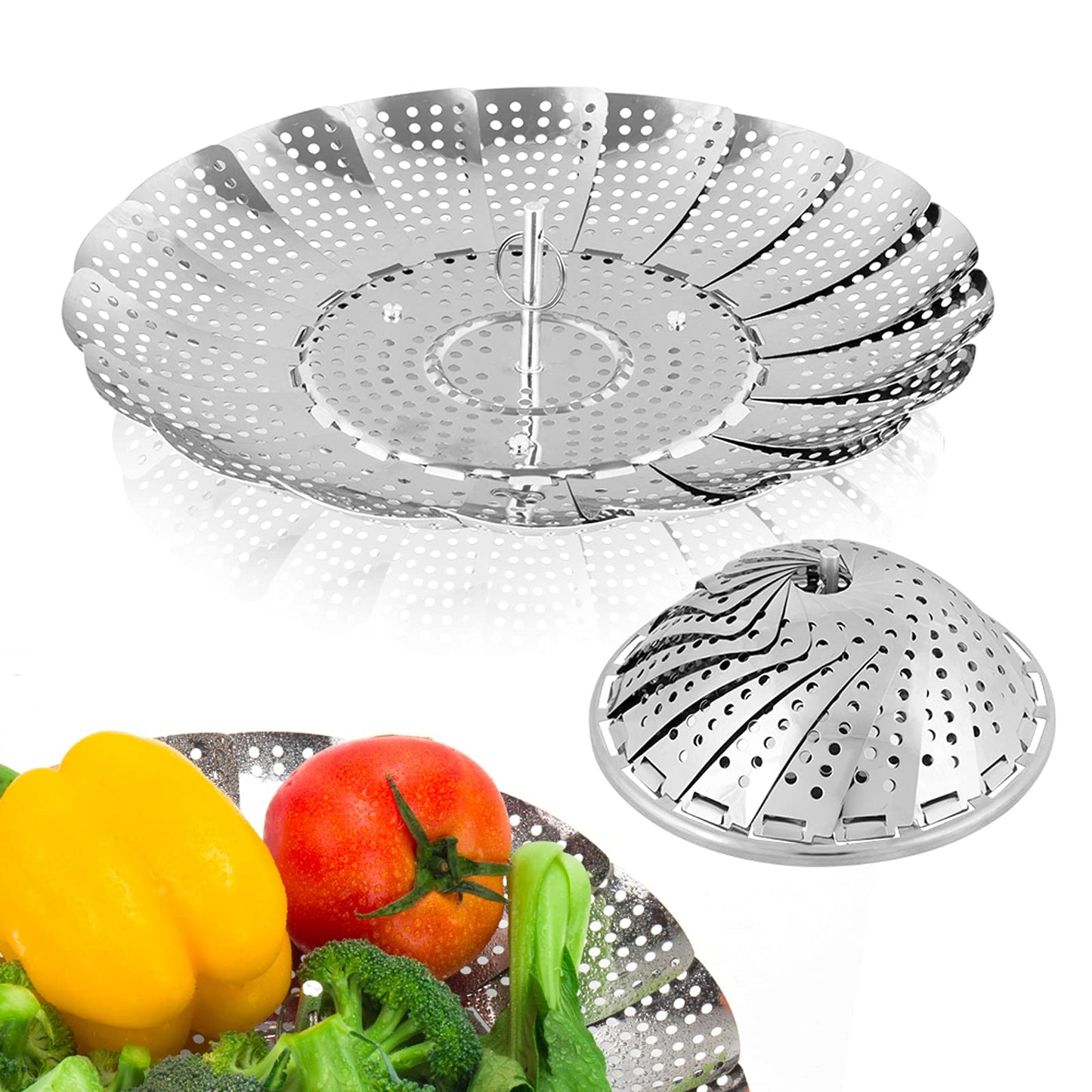 Vegetable Steamer Basket, Premium Stainless Steel Veggie Steamer Basket - Folding Expandable Steamers to Fits Various Size Pot Small by SAYFINE (5.5" to 9.2")