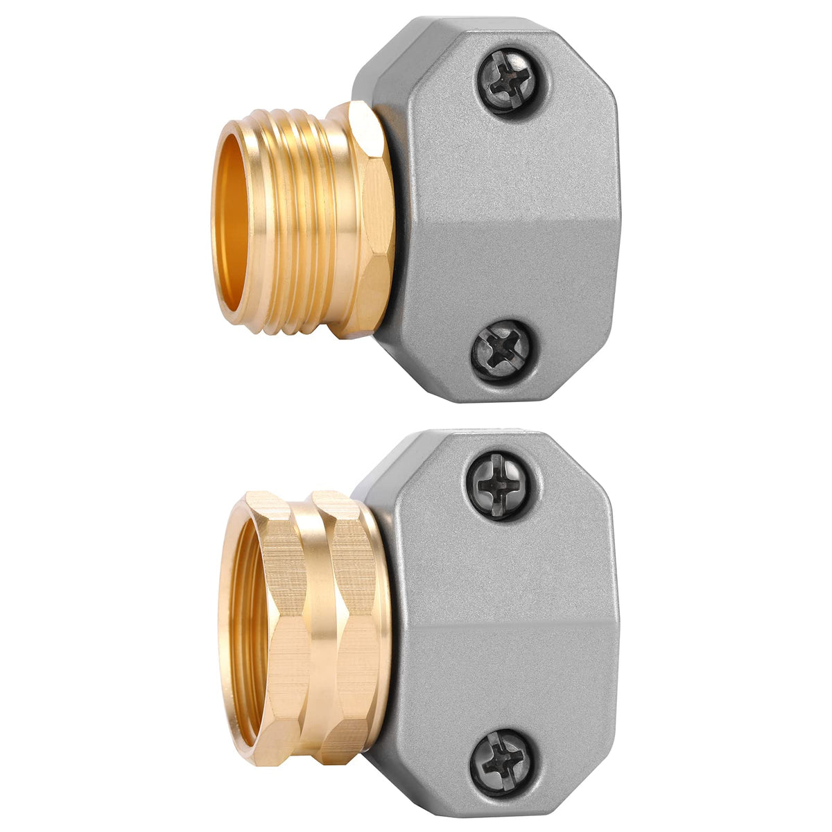 Zinc and Aluminum Male and Female Coupling, Fits All 5/8-Inch and 3/4-Inch Garden Hose Repair Fitting, 2 Pack(Female & Male)