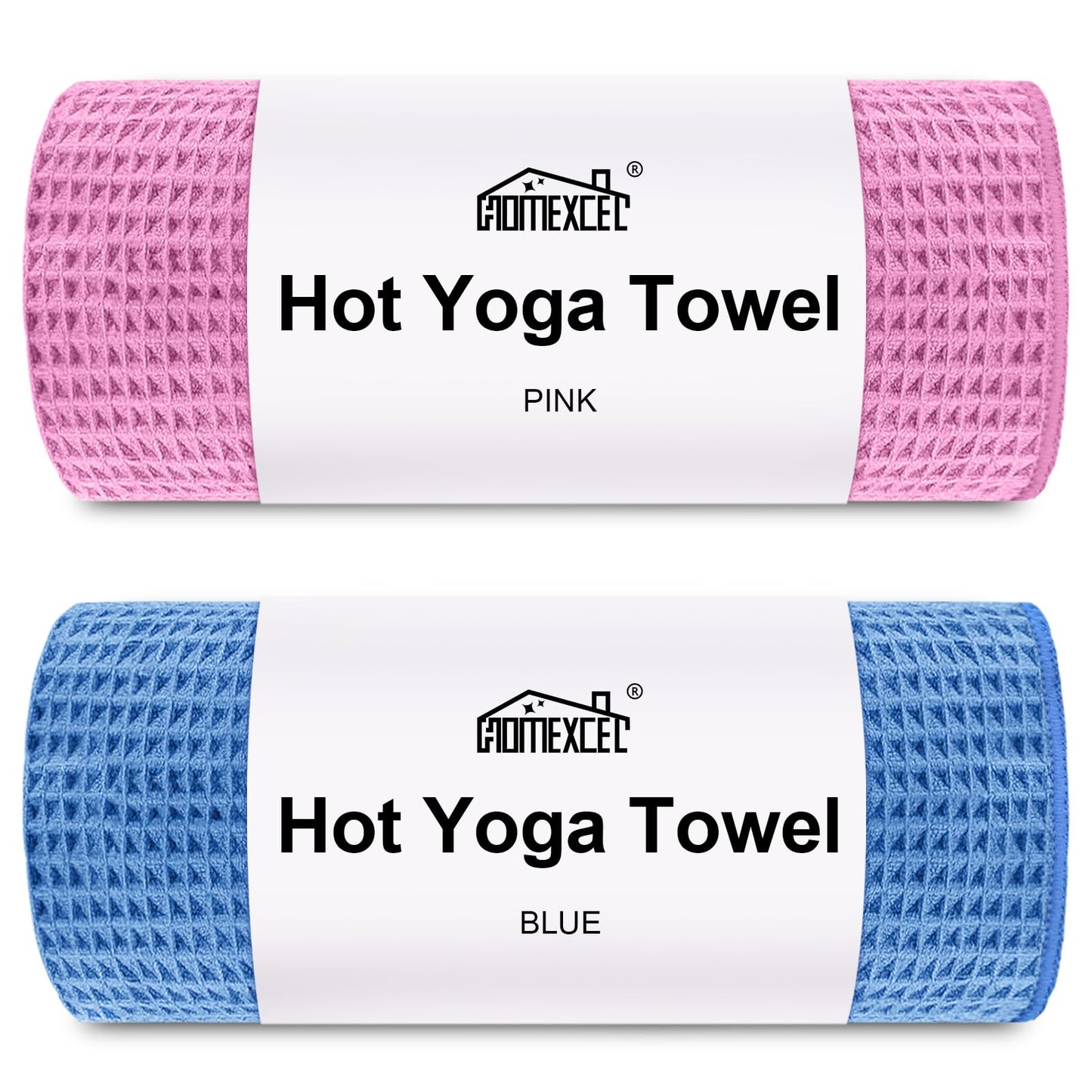 HOMEXCEL Hot Yoga Towels 2 Pack, (26.5" x 72") Non-Slip & Ultra-Absorbent Microfiber Yoga Mat Towels for Hot Yoga, Pilates, Exercise, Fitness, Bikram and Workout, Blue/Pink