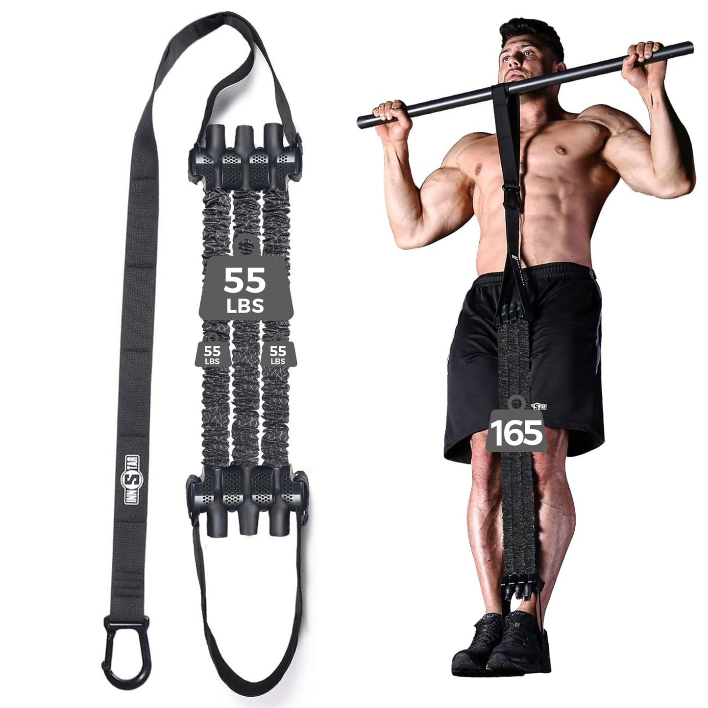Innstar Pull Up Assistance Bands, Heavy Duty Resistance Band for Pull Up Assist, Adjustable Resistance 165-265lbs with Fabric Feet/Knee Rest, Pull Up Bands Assistance Bands