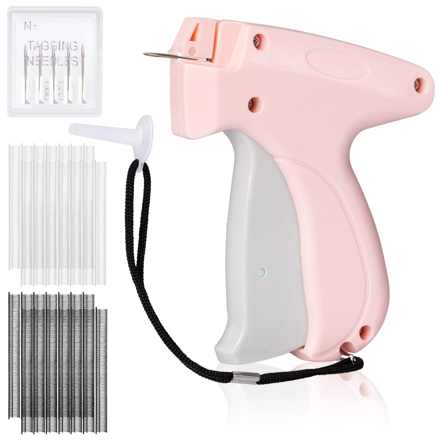 Aisoso Stitch Gun for Clothes, Pink Handheld Stitching Gun Quick Clothing Fixer, 0.5mm Sewing Kit Includes 1500 Black Fasteners and 1500 White Fasteners