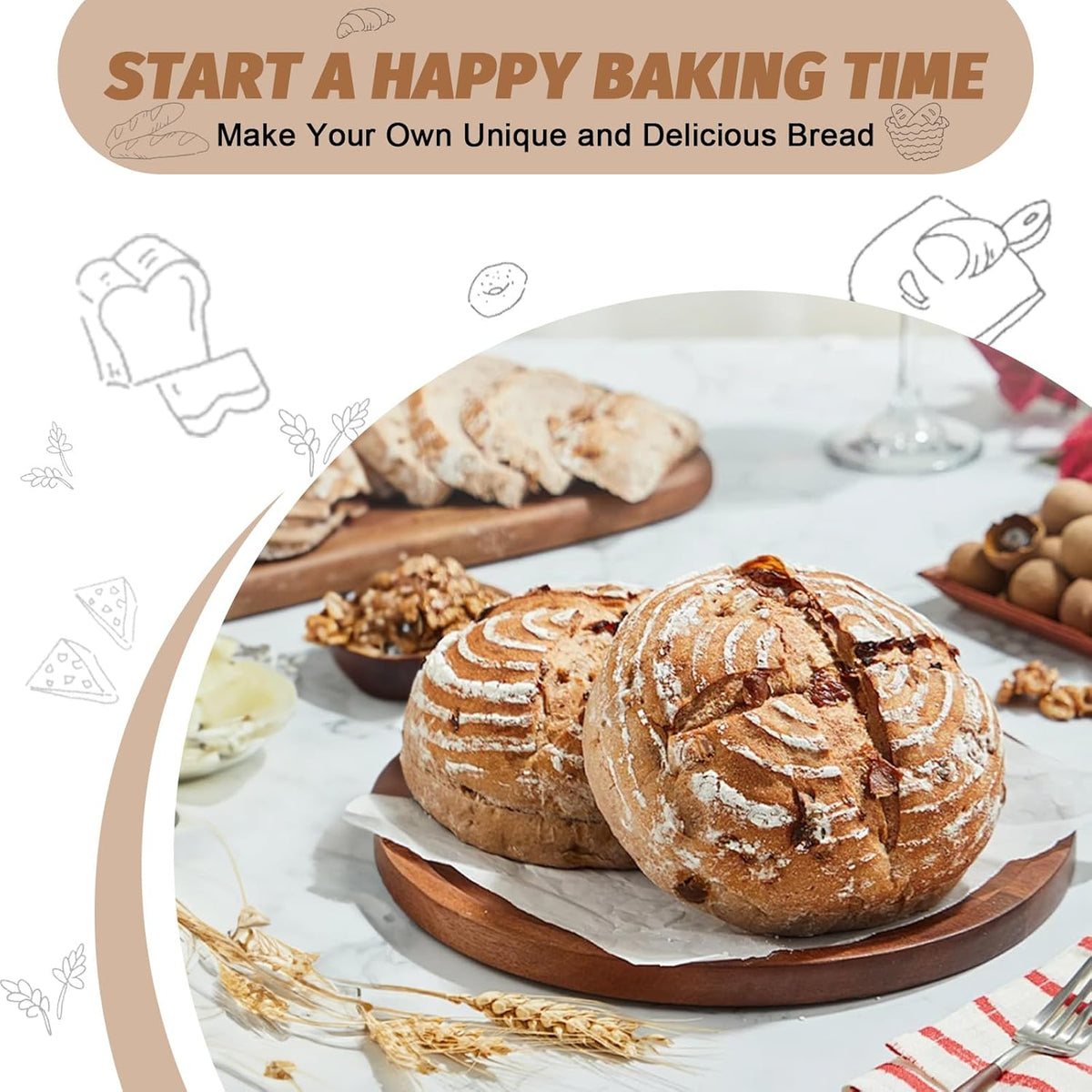 Sourdough Proofing Basket Gift Set, 9" Round and 10" Oval Banneton Bread Baking Supplies, Sourdough Baskets with Bread Lame, Danish Whish, Bowl Scraper, Sourdough Scraper, and Linen Liner