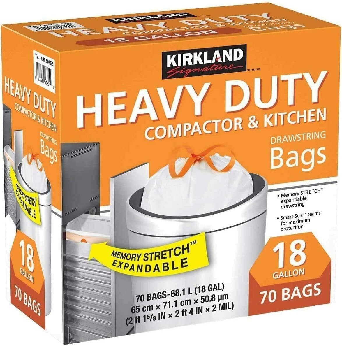 KIRKLAND SIGNATURE Compactor Kitchen Trash Bag with Gripping Drawstring Secure Full Size, New Edition