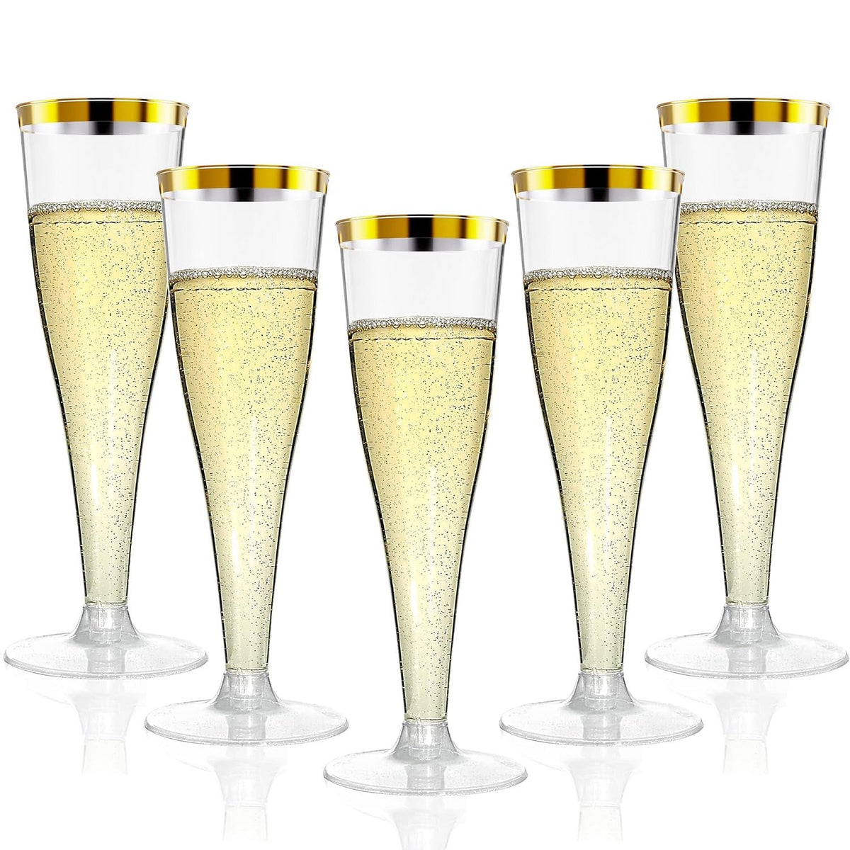 20 Pack Champagne Flutes Plastic Wine Glasses Disposable, 4.5 Oz Gold Rim Mimosa Glasses for 2026 Engagement Wedding Birthday Women's Day Party Supplies, Bulk Toasting Cocktail Cups