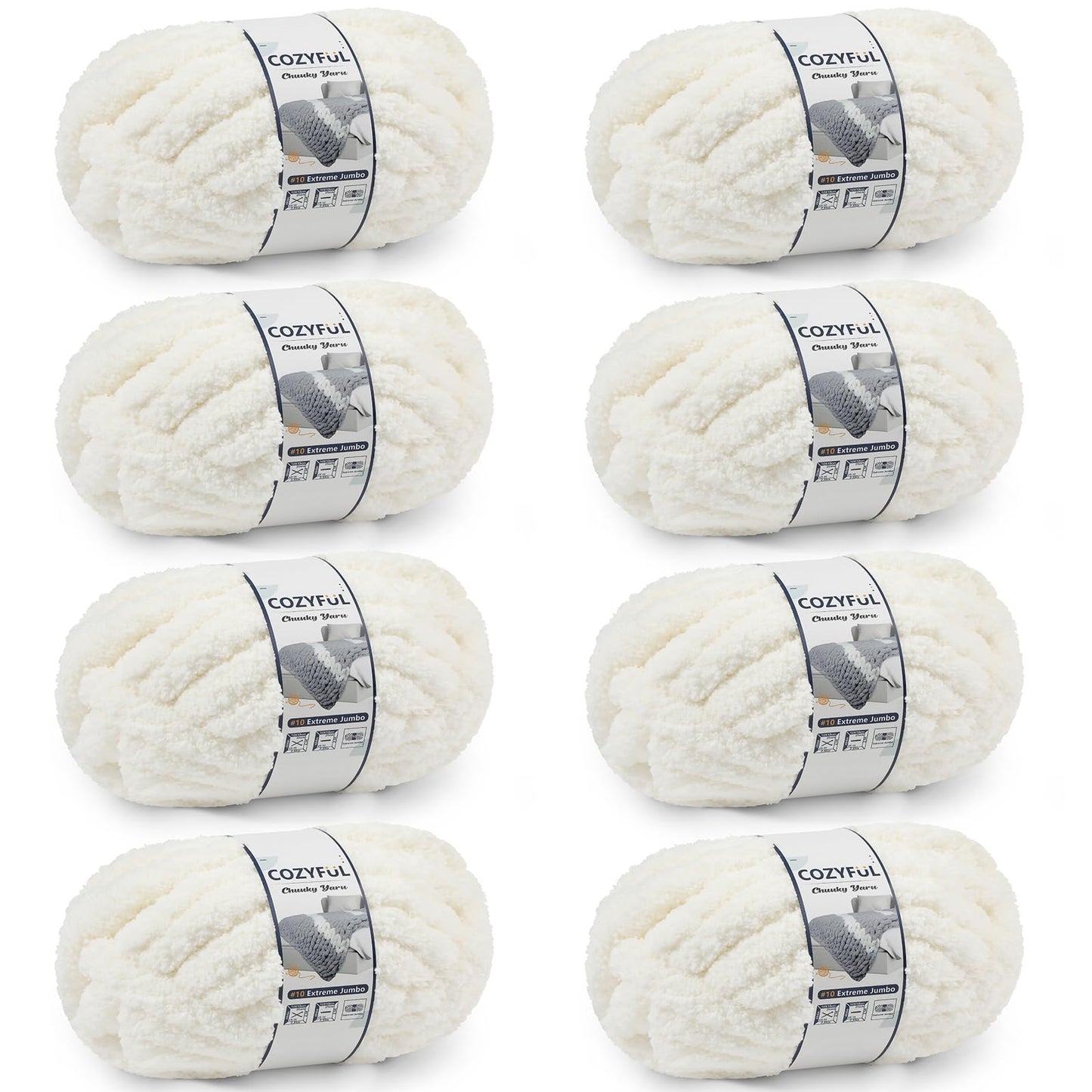 Cozyful Chunky Yarn for Hand Knitting - #10 Chunky Chenille Yarn, Jumbo Big Thick Chunky Yarns for Crocheting, Super Bulky Chunky Knit Blanket Yarns, 8 Skein (22 yds 8 oz Each Skein), Cream