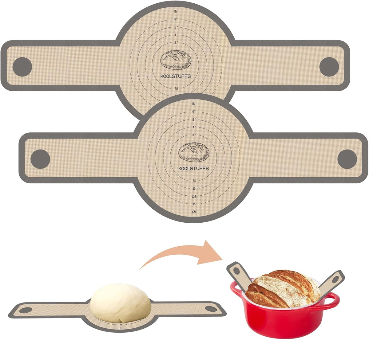 Koolstuffs Silicone Bread Sling for Dutch Oven, 2 PCS Non-Stick & Easy Clean Reusable Sourdough Mat, Sourdough Bread Baking Supplies