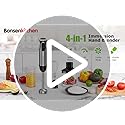 Bonsenkitchen Immersion Blender Handheld with Food Processor, 20 Speeds Hand Blender with Turbo Mode, Stainless Steel Blade, Egg Whisk, Beaker & Chopper Bowl, Hand Mixer for Smoothie, Soup, Baby Food