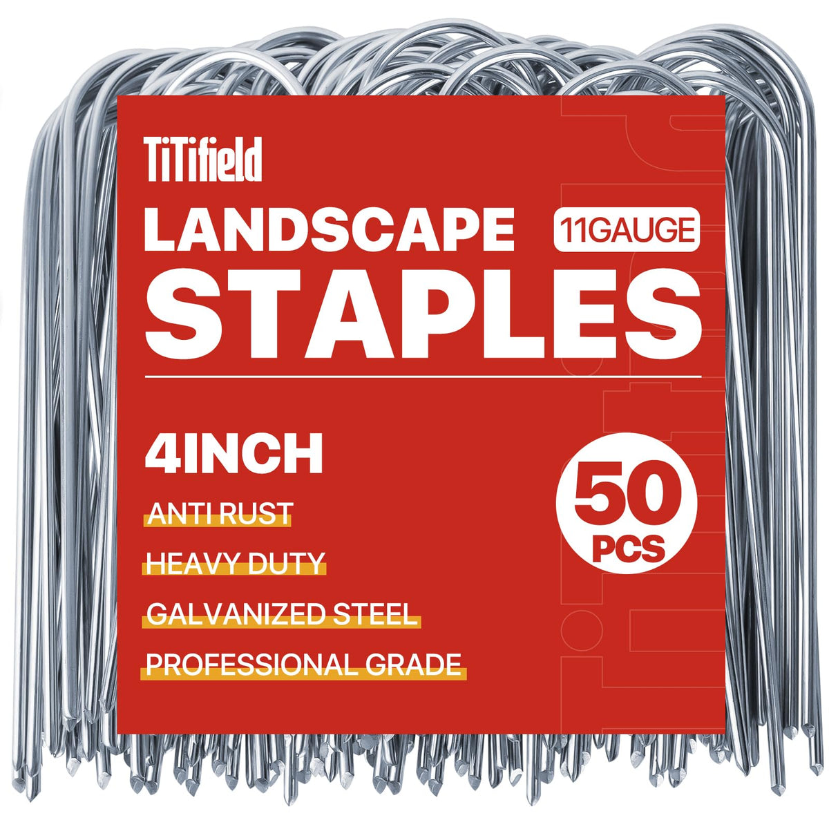 U Shape Garden Stakes 50 Packs 4 Inch 11 Gauge Irrigation Tubing Stakes, Heavy Duty Galvanized Landscape Staples for Tube, Lawns, Landscape Fabrics,Irrigation Hose and Weed Barriers