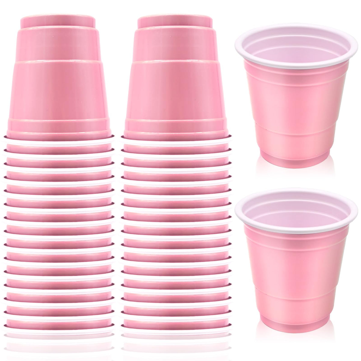 30 Pcs Disposable 2oz Shot Glasses Plastic Cups for Wedding, Graduation Party, Beer Sample Taste Serving, Birthday (Light Pink)