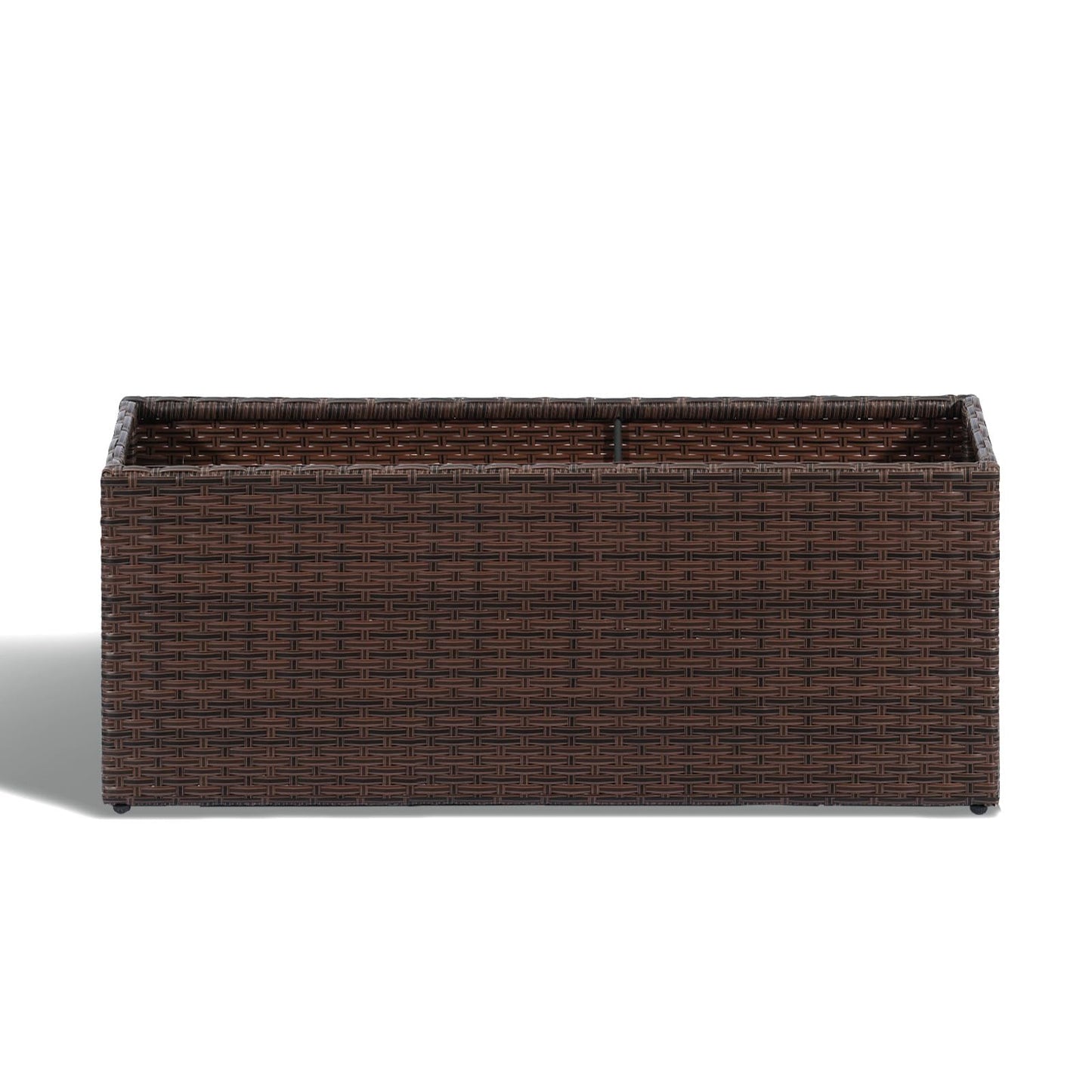 SUNNYPARK Brown Rectangular Planter Box All-Weather PE Rattan Large Modern Planters with Removable Liner Indoor Outdoor Decorative Flower Pot for Patio, Balcony, Garden