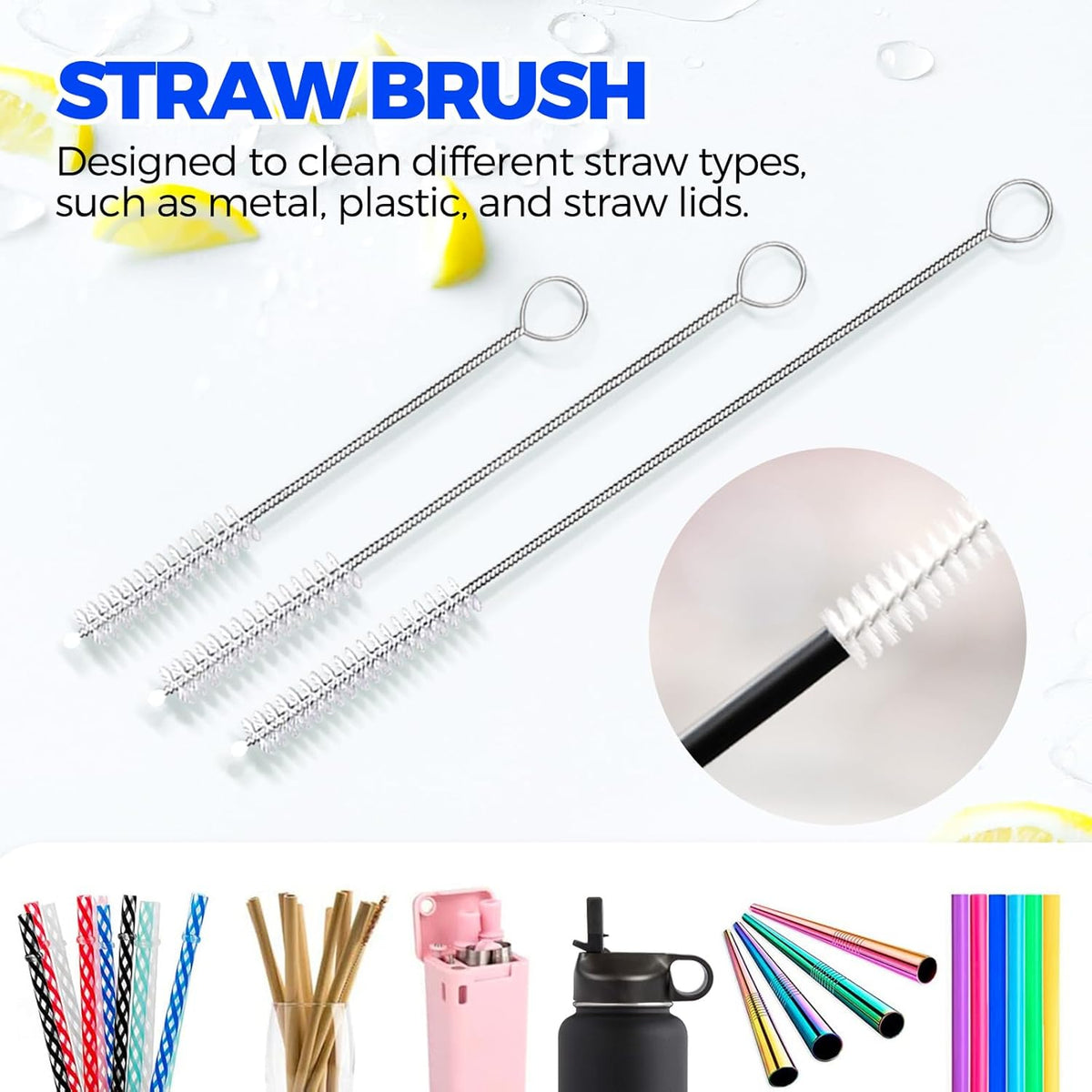 Holikme 6 Pack Dish Brush Set with Bottle Brush, Dish Scrub Brush, Pan Brush and 3 Straw Brushes, Deep Cleaning Handle Brush with Scraper Tip