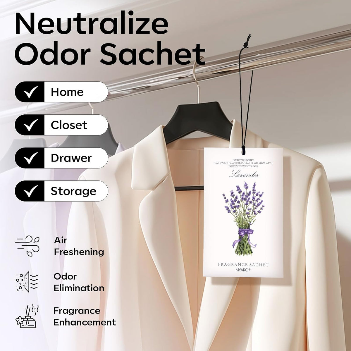 MYARO 12 Pack Lavender Scented Sachets | Odor Eliminator & Air Freshener for Drawer, Closet, Car, Shoes, Gym Bag, Suitcase | Home Fragrance Gift Set